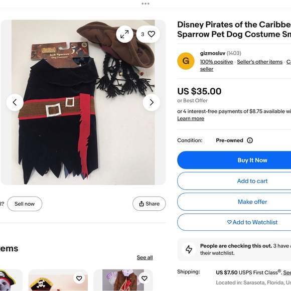 ‘Disney’ Jack Sparrow Pet Costume - Picture 8 of 8